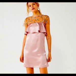 Urban Outfitters x Kimchi Blue | Pink Ruffle Satin Metallic Slip Dress